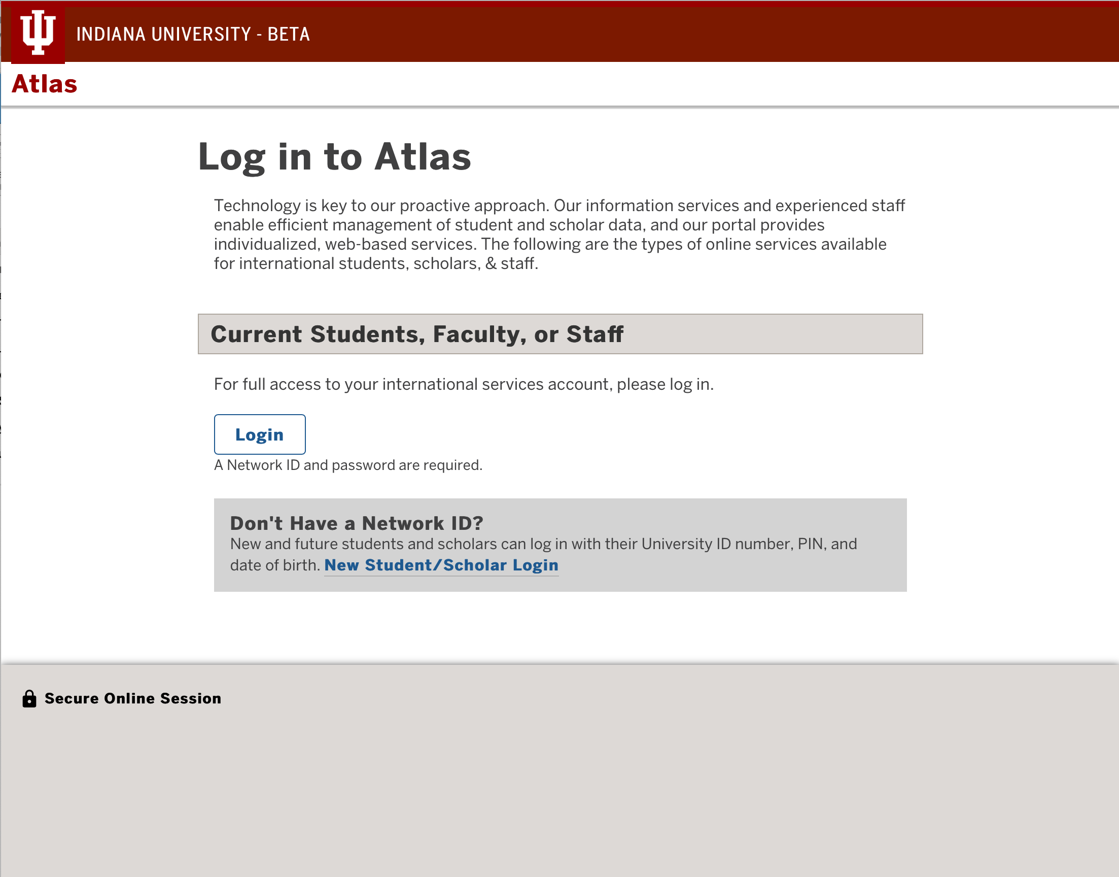 The login page in Atlas